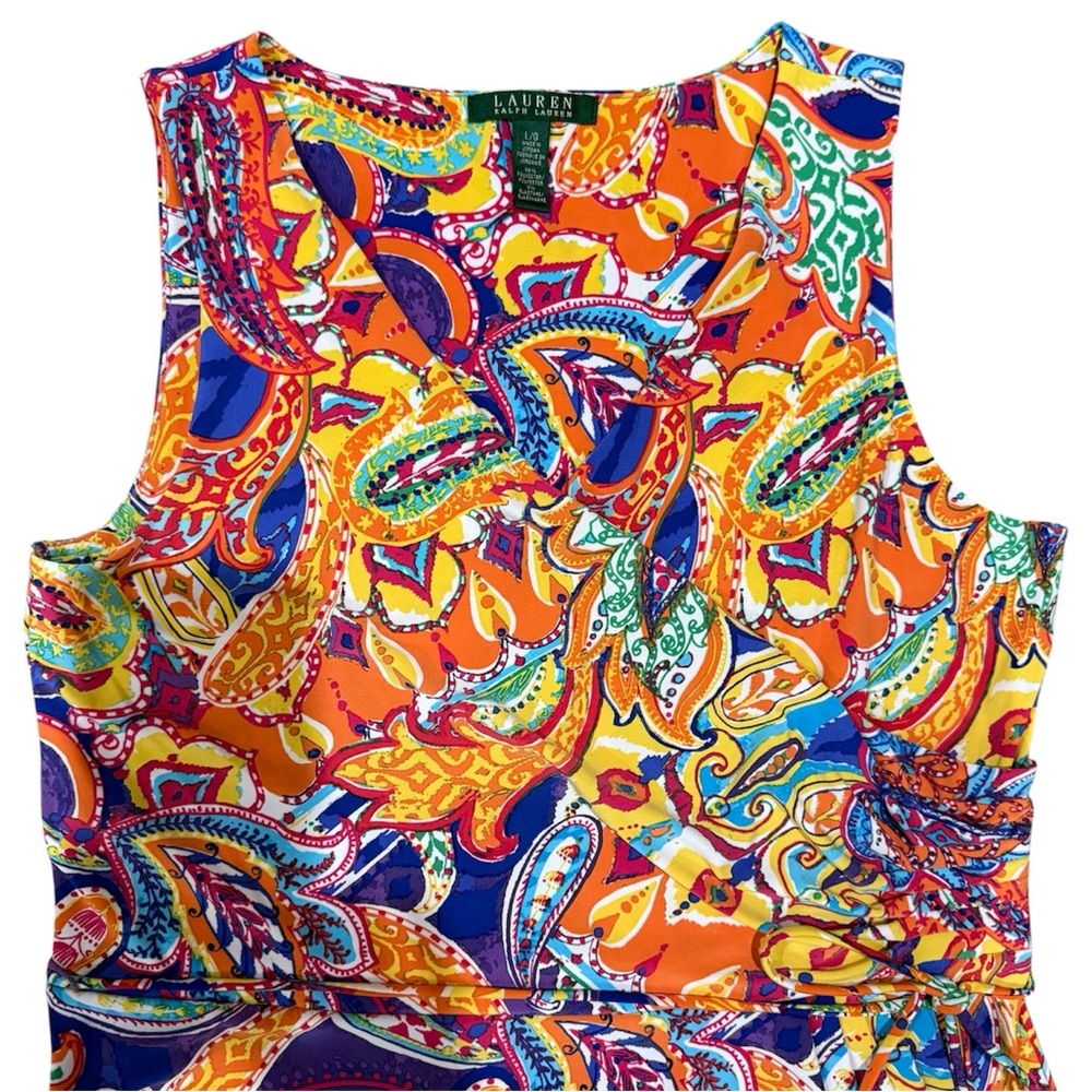 Lauren Ralph Lauren Colorful Paisley Faux Wrap Dress L - Picture 4 of 6